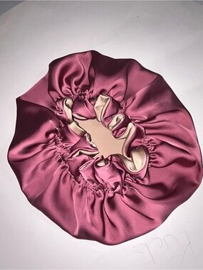 Silk Reversible Hair Bonnet - Rose Pink with Champagne Lining